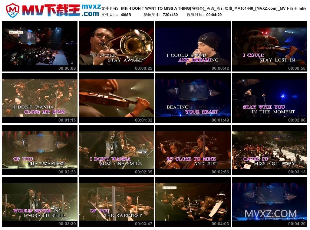 侧田-I DON T WANT TO MISS A THING(演唱会)_英语_流行歌曲_MA101446